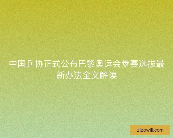 中国乒协正式公布巴黎奥运会参赛选拔最新办法全文解读